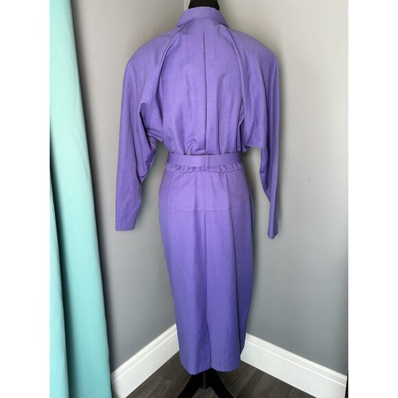 Vintage 80s Joseph Ribkoff Purple Dress Suit One Piece With Belt Button Up Skirt - Picture 5 of 14